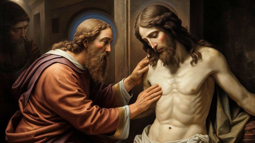 Santo Tomás Apóstol junto a Cristo resucitado