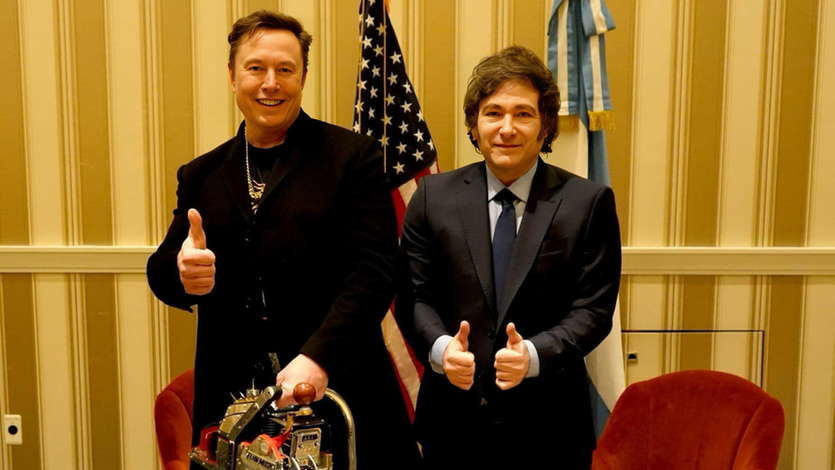 Elon Musk, empresario estadounidense y Javier Milei, presidente de Argentina